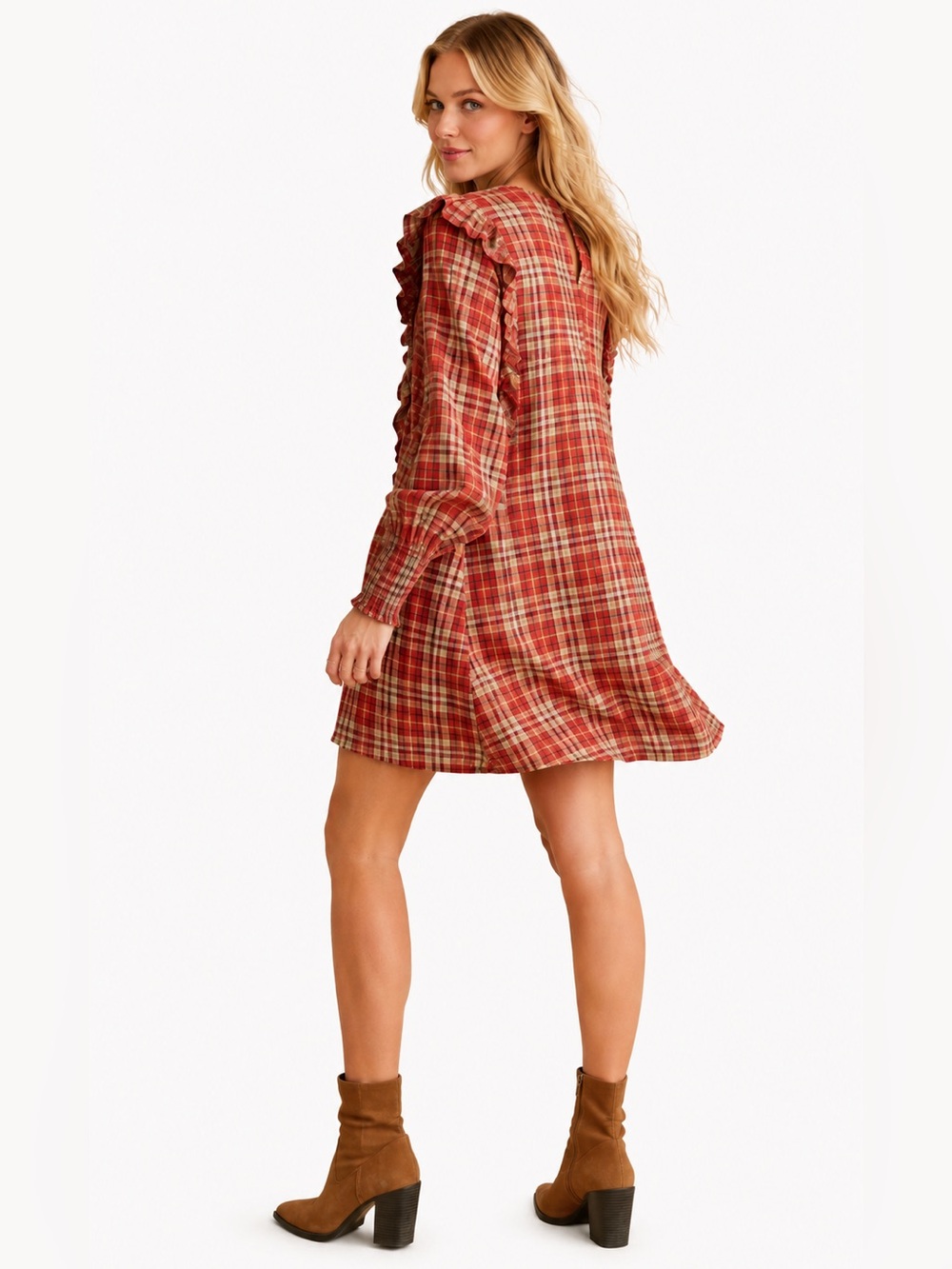 NWT Tommy Hilfiger Plaid Ruffle Shift Dress  Long Sleeve Size 6